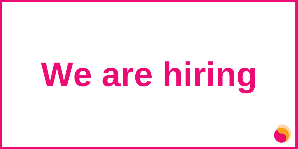 Graphic on a white background with pink text in the centre reading "We are hiring" with a Mental Health Reform icon in the bottom right-hand-side corner. Content surrounded by a pink boarder.